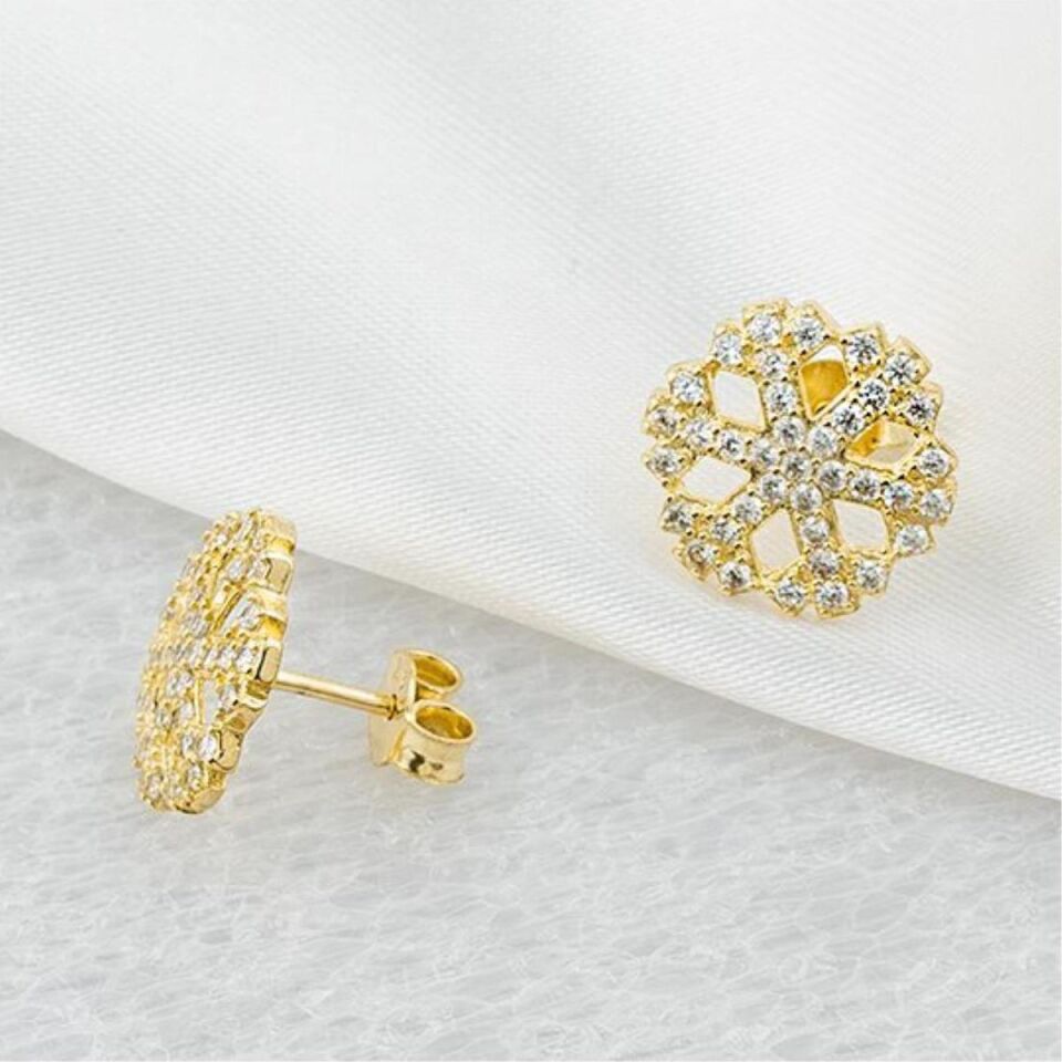 Kar Tanesi Taşlı 14 Ayar Altın Küpe