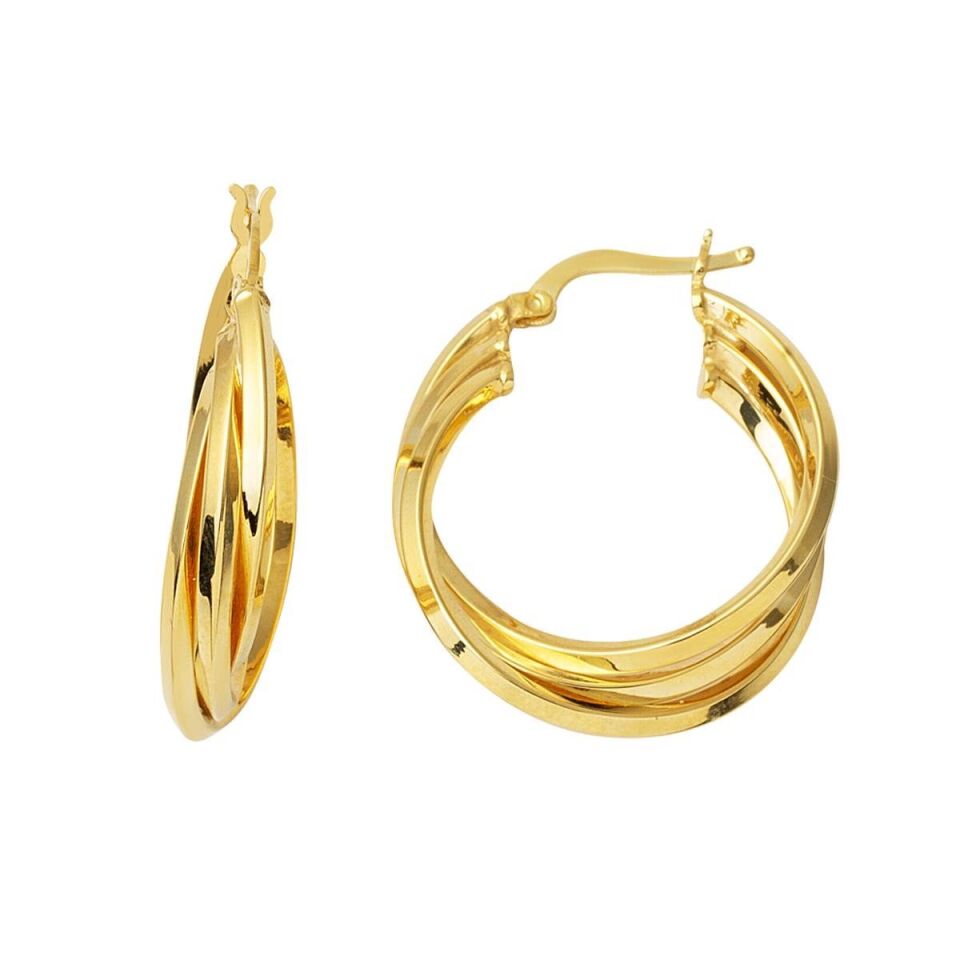 Tria Halka Taşsız Altın Küpe