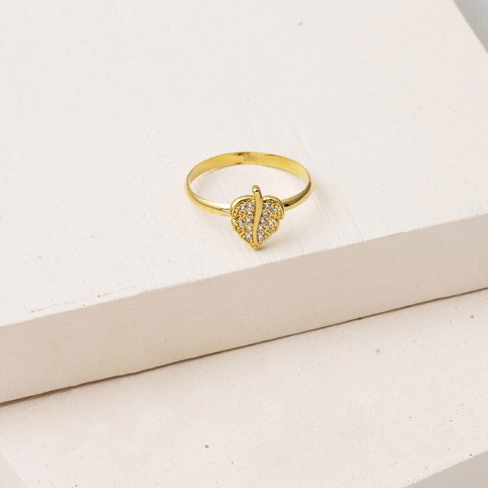 Yaprak Minimal 14 Ayar Altın Yüzük