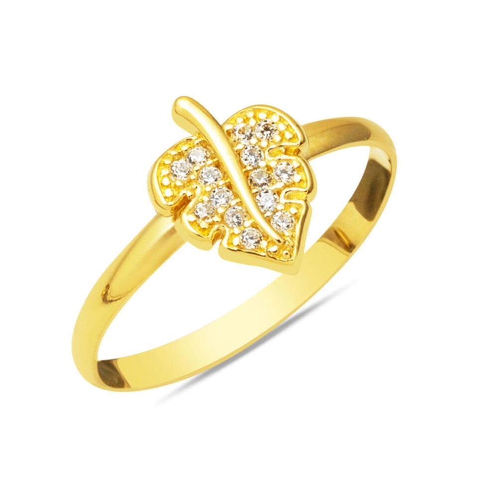 Yaprak Minimal 14 Ayar Altın Yüzük