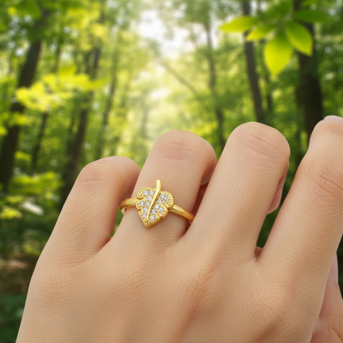 Yaprak Minimal 14 Ayar Altın Yüzük