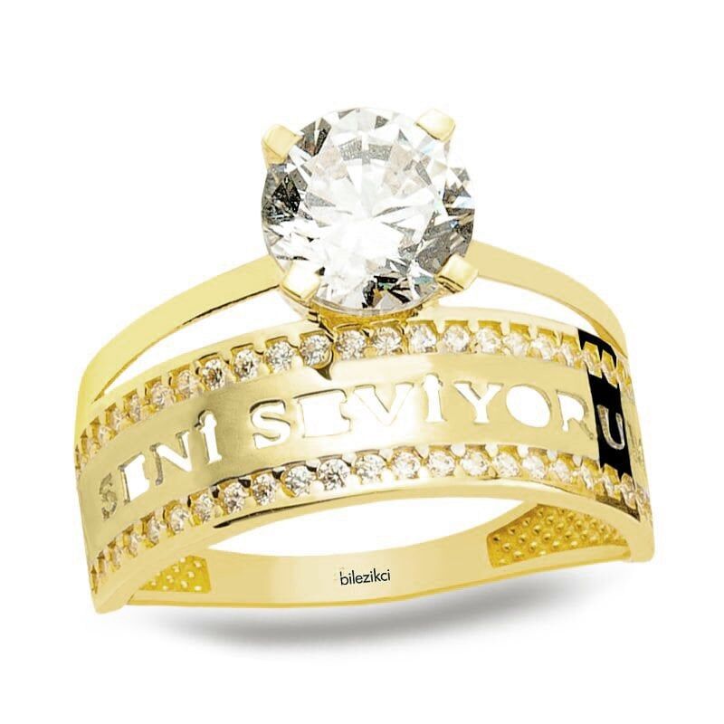 Seni Seviyorum Tektaşlı 14 Ayar Altın Yüzük