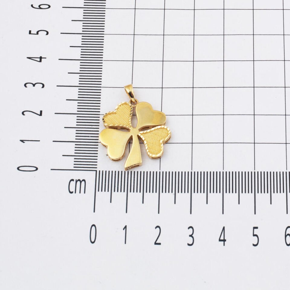 Hasır Desenli Yonca 14 Ayar Kolye Ucu