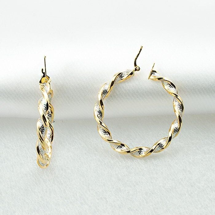 Çift Renk Versage 14 Ayar Altın Halka Küpe