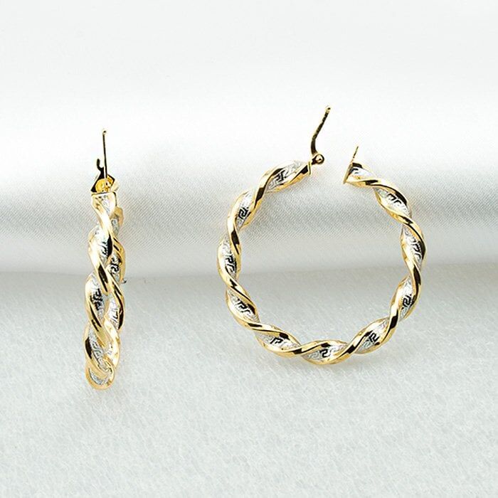 Çift Renk Versage 14 Ayar Altın Halka Küpe