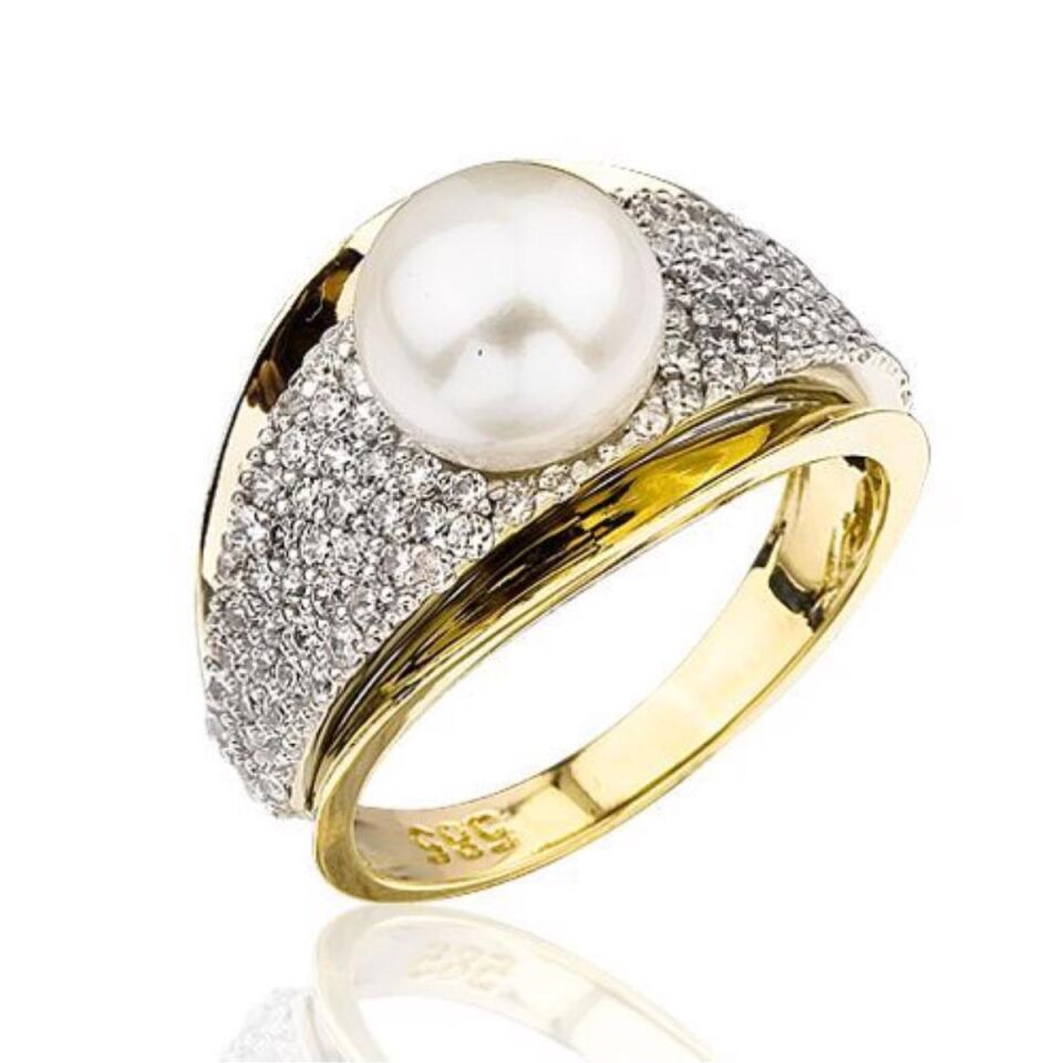 Taşlı 14 Ayar Altın İncili Yüzük