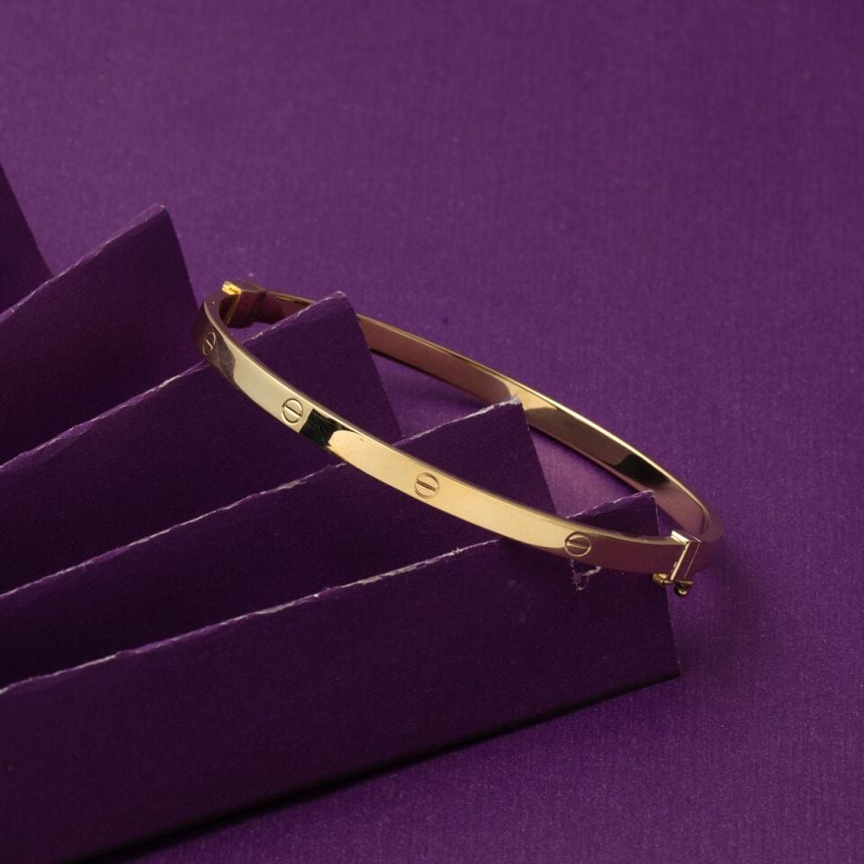 Vidalı Taşsız Kelepçe Altın Bilezik