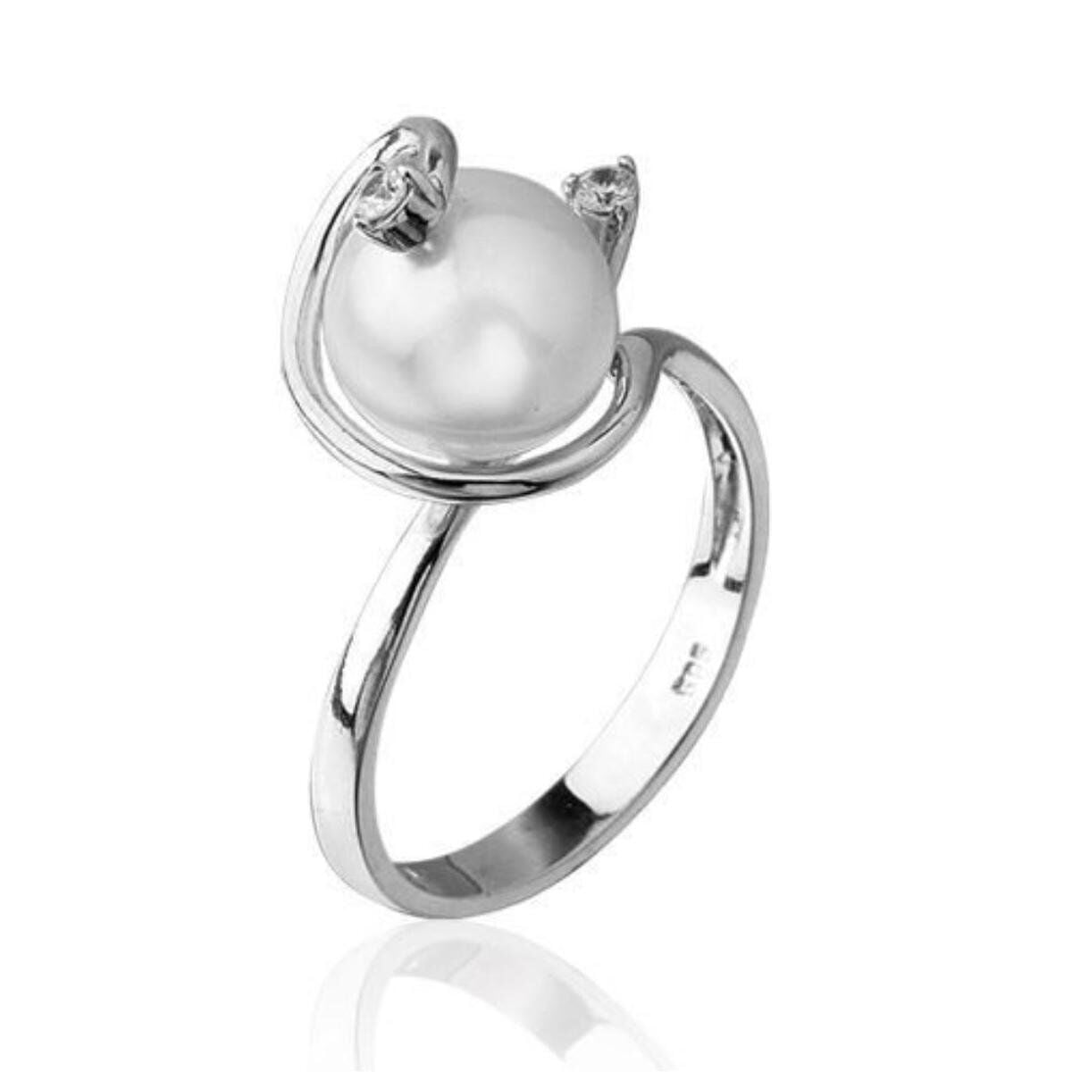 Kadim 14 Ayar Beyaz Altın İncili Yüzük