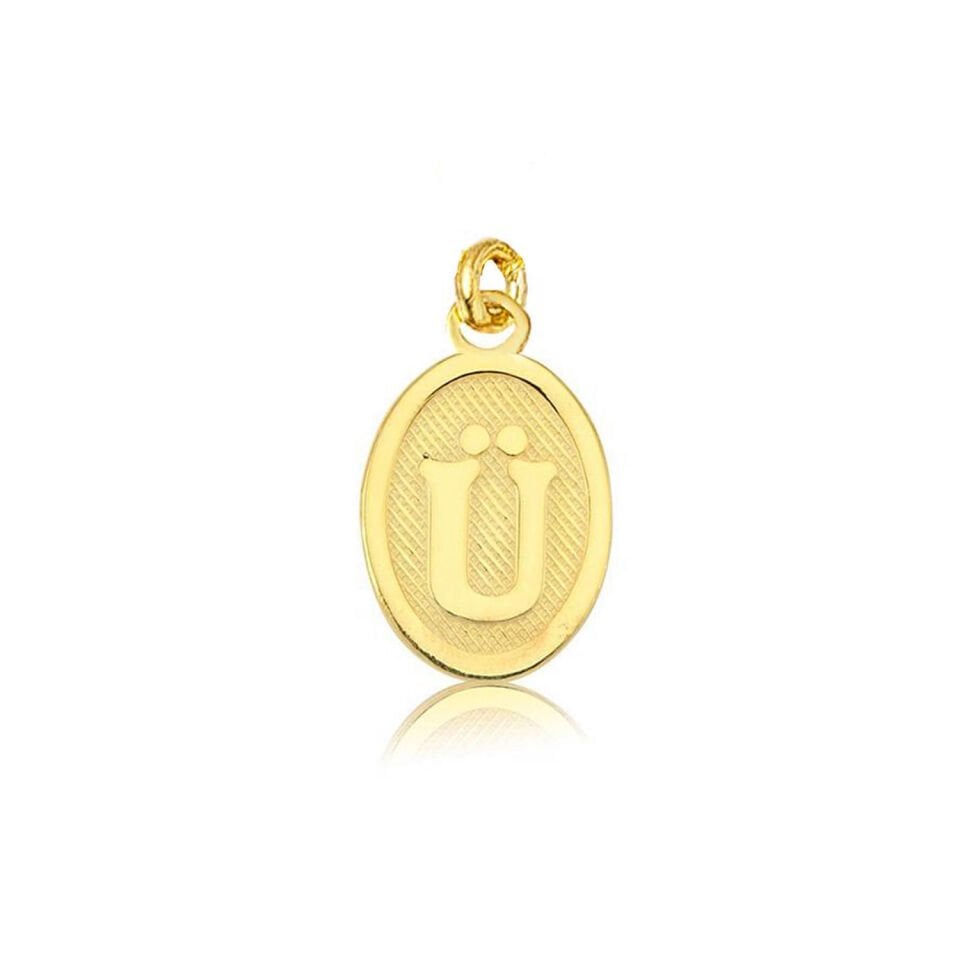 Ü Harfi Oval Altın Kolye Ucu