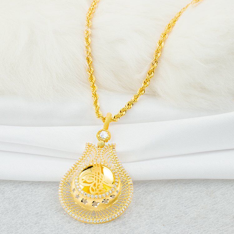 Telkari Lale Tuğralı 14 Ayar Altın Kolye