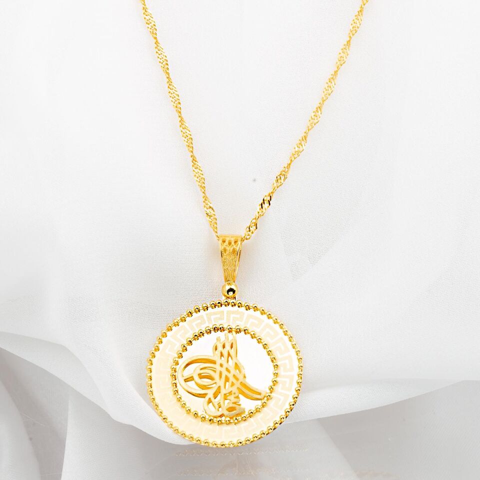 Tuğralı Top Top Taşsız Altın Kolye