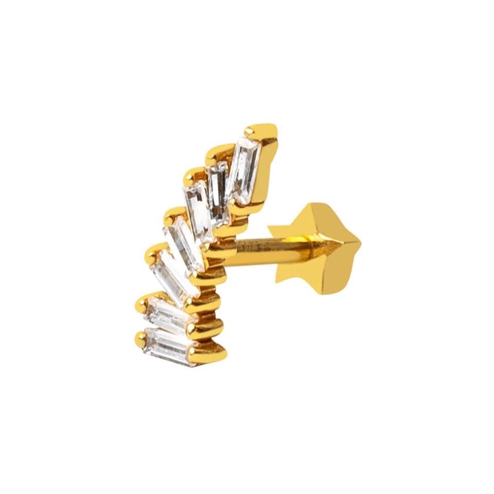 14 Ayar Altın Baget Taşlı Tragus Küpe