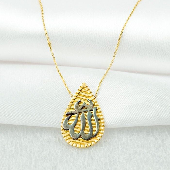 Allah Yazılı Damla 14 Ayar Altın Kolye