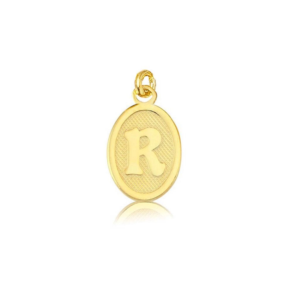 R Harfi Oval Altın Kolye Ucu