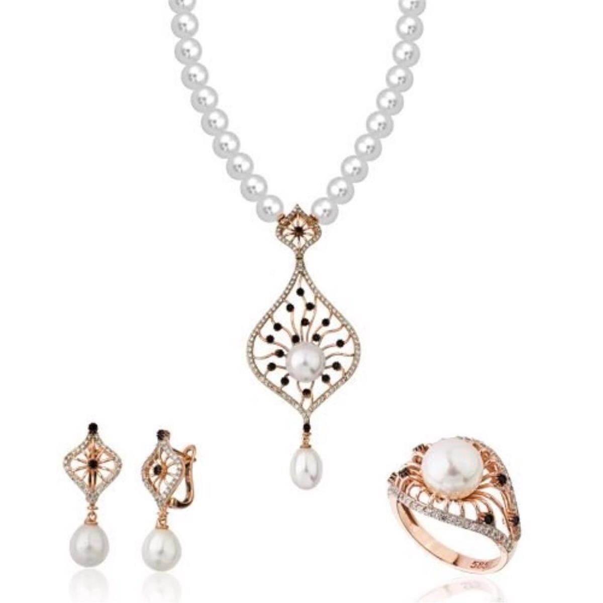 14 Ayar Rose Altın İncili Set Takımı