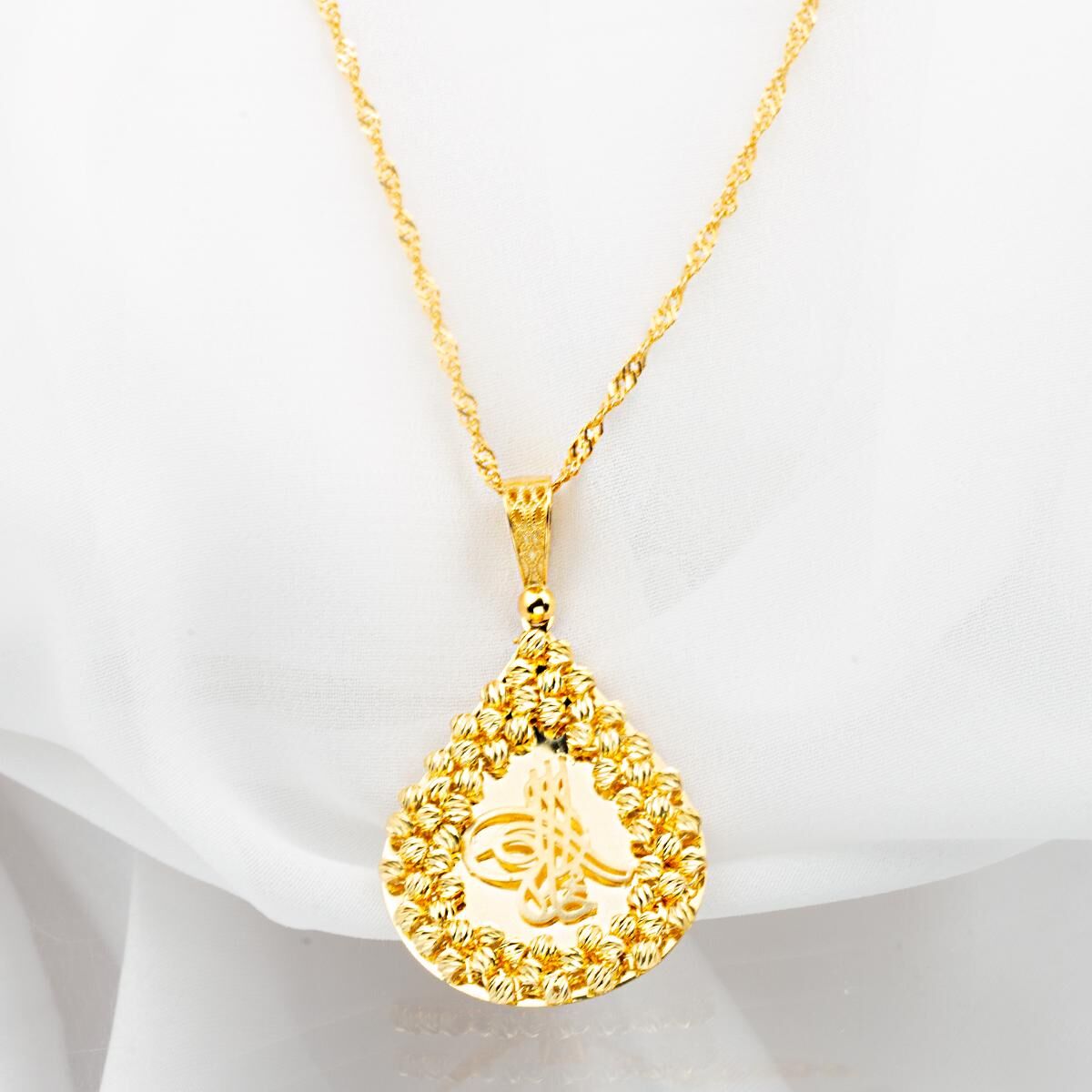 Toplu Damla Tuğra Altın Kolye