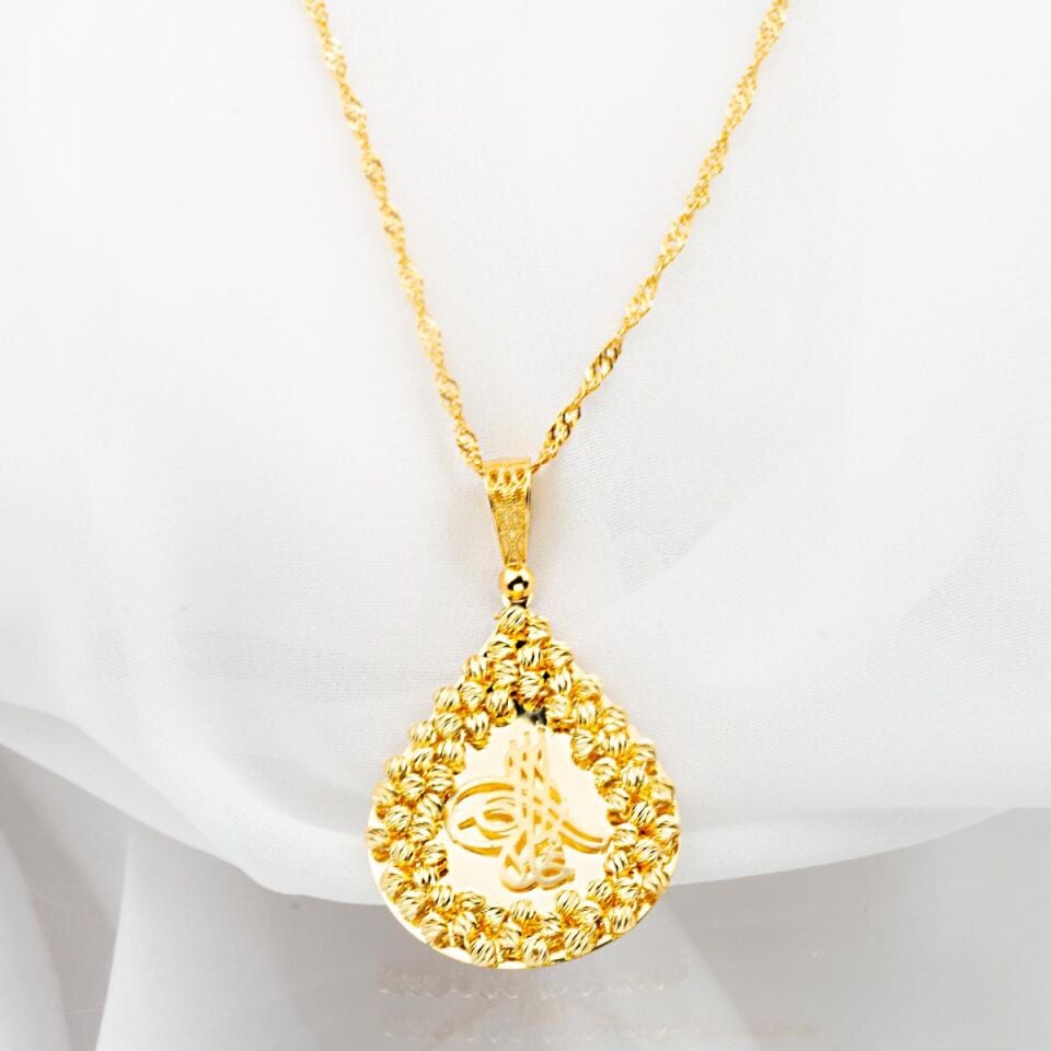 Toplu Damla Tuğra Altın Kolye