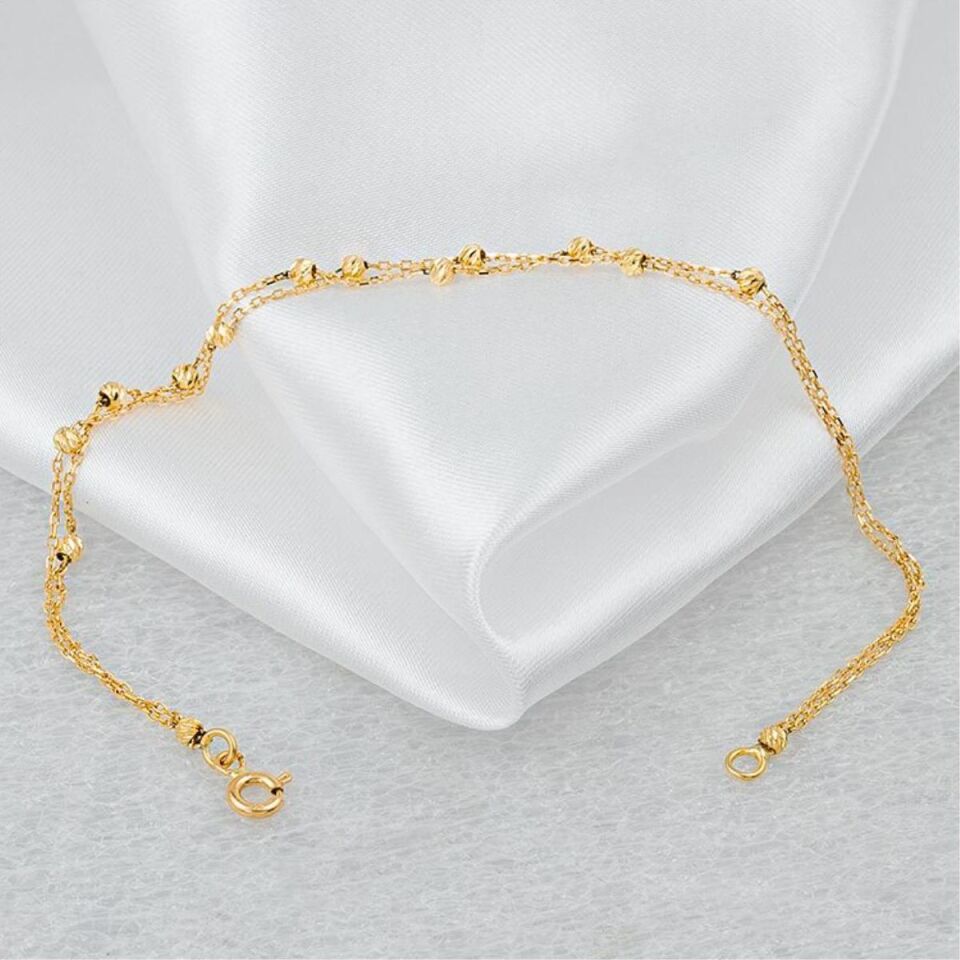 Top Altınlı 2 Sıra Zincirli 22 Ayar Bileklik