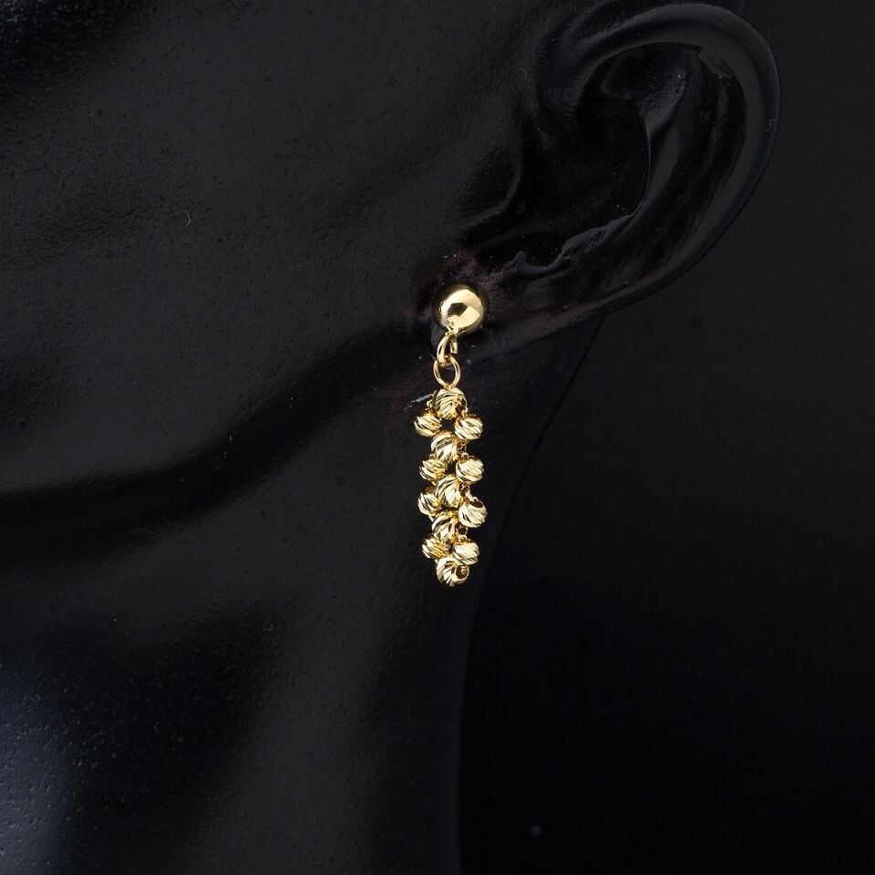 Top Altınlarla İşlenmiş 14 Ayar Sallantı Küpe