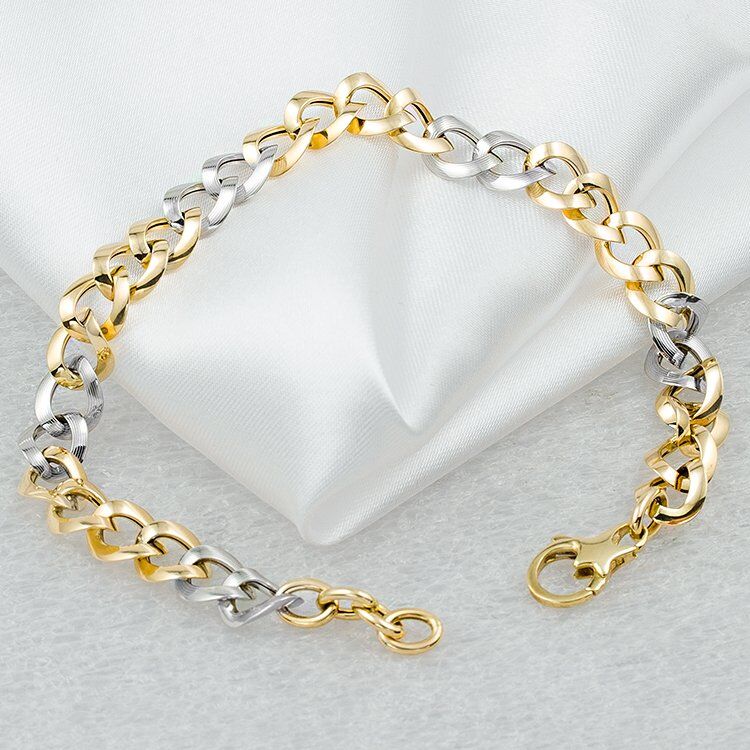 Sarı & Beyaz 14 Ayar Altın Taşsız Bileklik