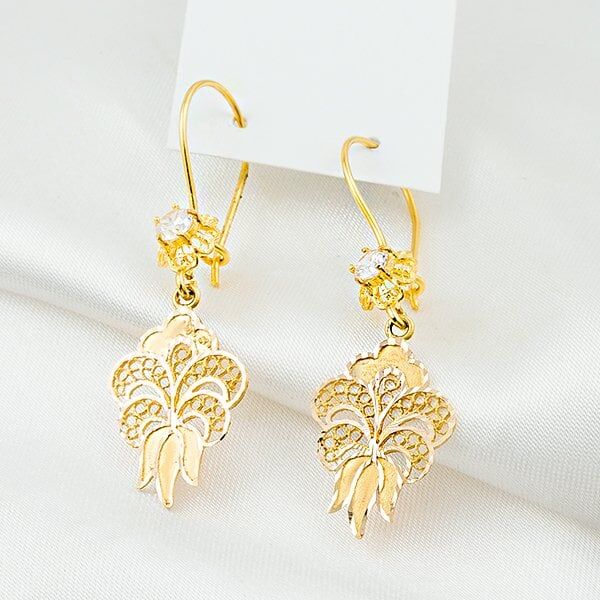 Telkari Tektaşlı 14 Ayar Altın Gül Küpe