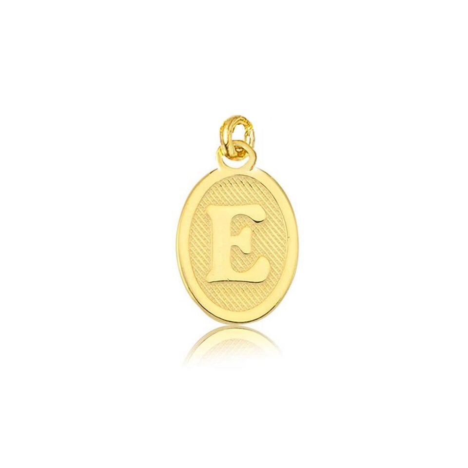 E Harfi Oval Altın Kolye Ucu