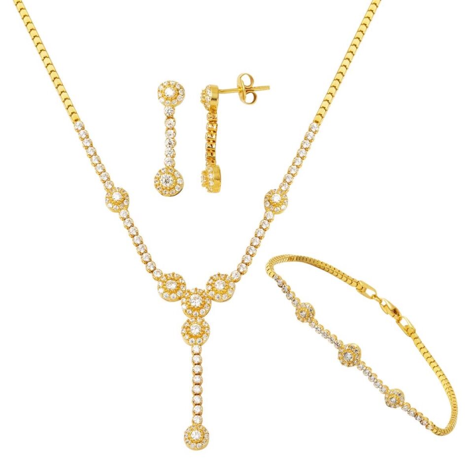 Favori Gold 14 Ayar Altın Taşlı Set