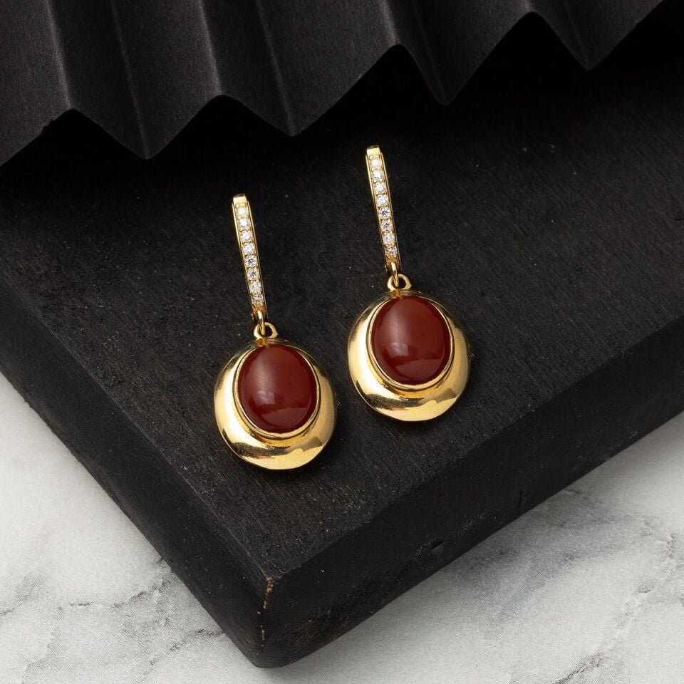 Akik Taşlı 14 Ayar 2'li Altın Set