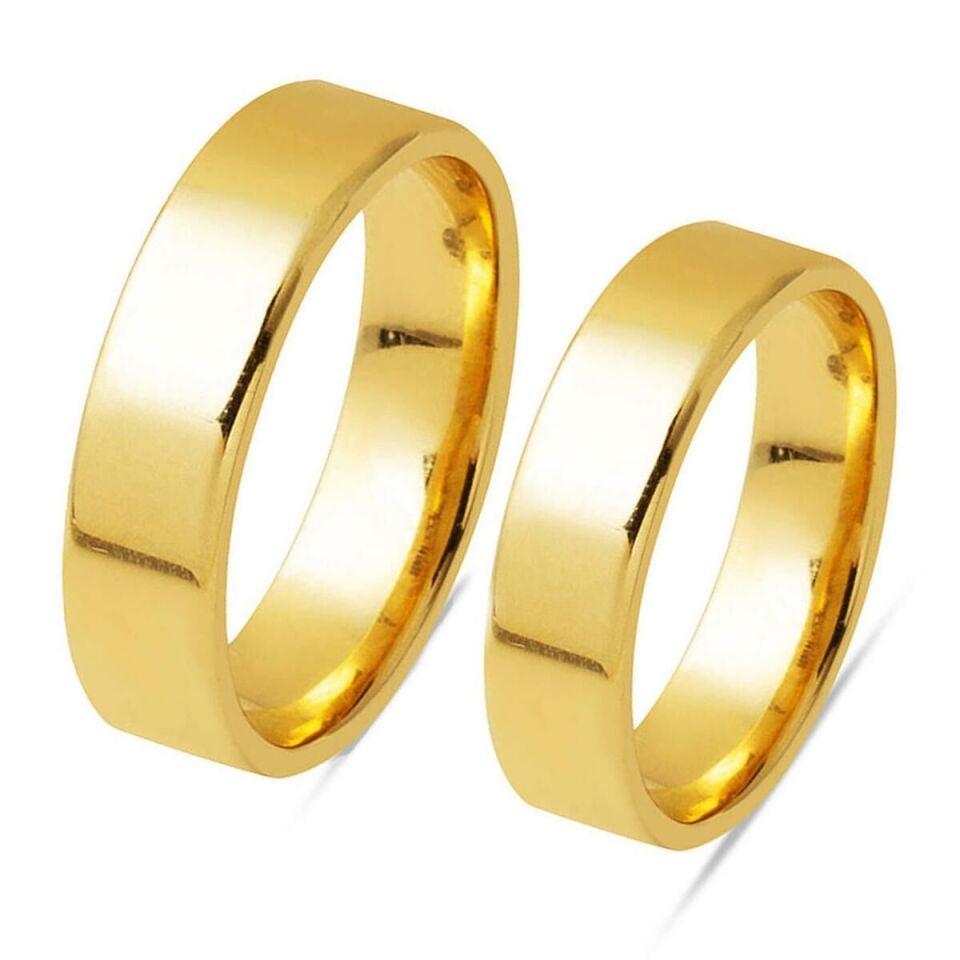 14 Ayar Düz Köşeli Çift Altın Alyans 6 mm.