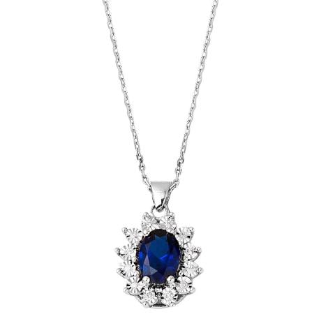 0,87 ct Safir & 0,05 ct Pırlantalı Kolye