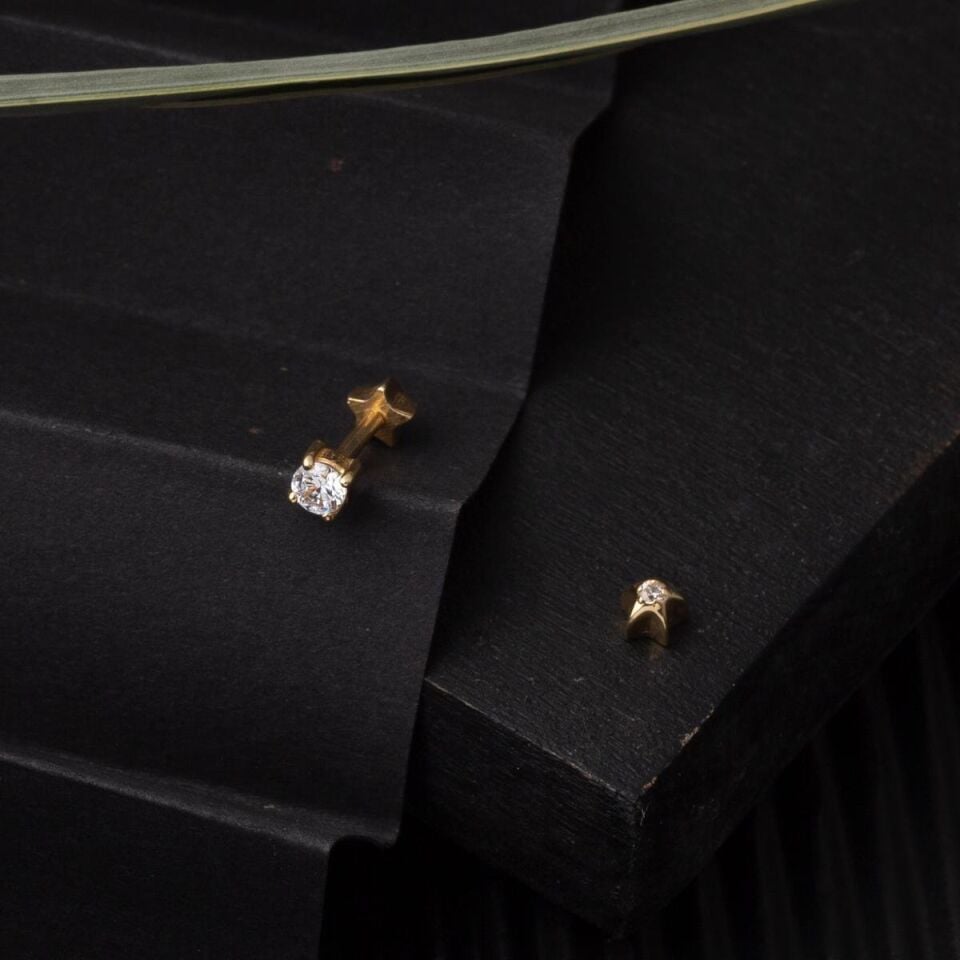 14 Ayar Altın Tektaş Tragus Küpe