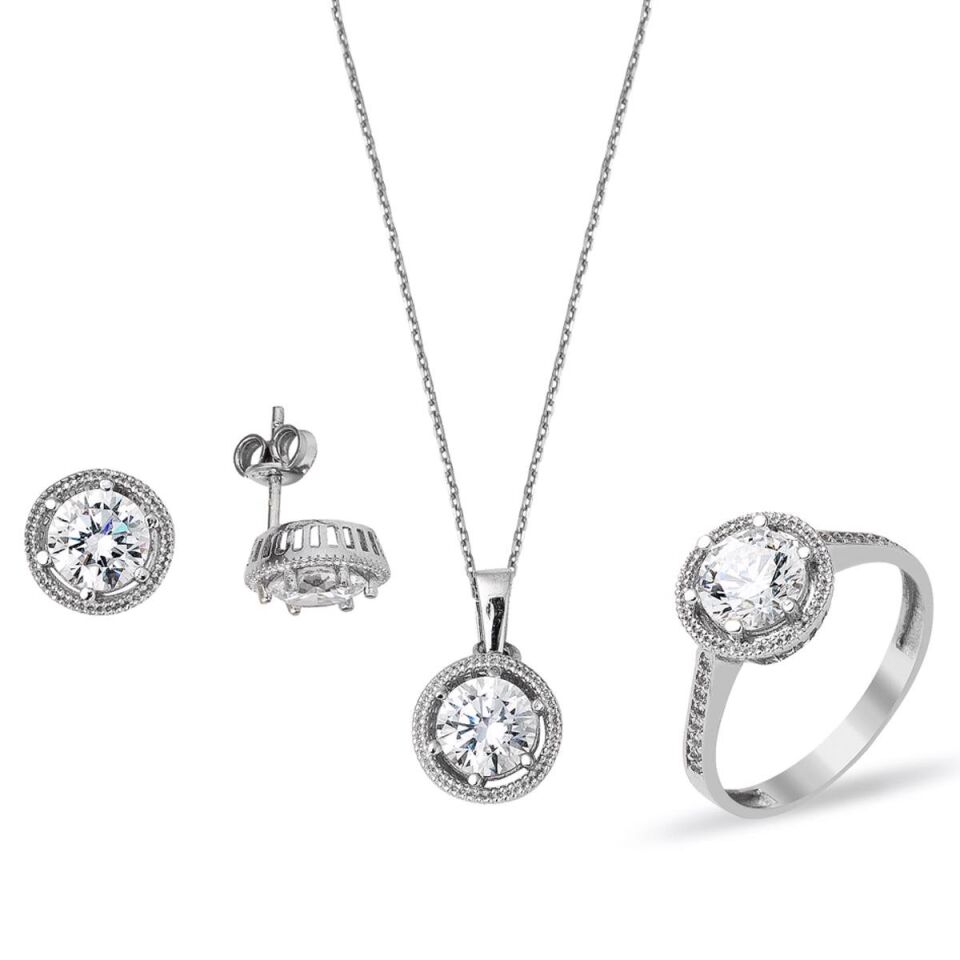 Tektaş 14 Ayar Üçlü Beyaz Altın Set