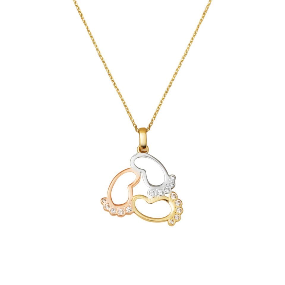 14 Ayar 3 Renkli Ayaklar Altın Kolye