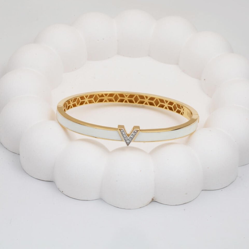 Beyaz Mineli Versage Tarzı 14 Ayar Bilezik