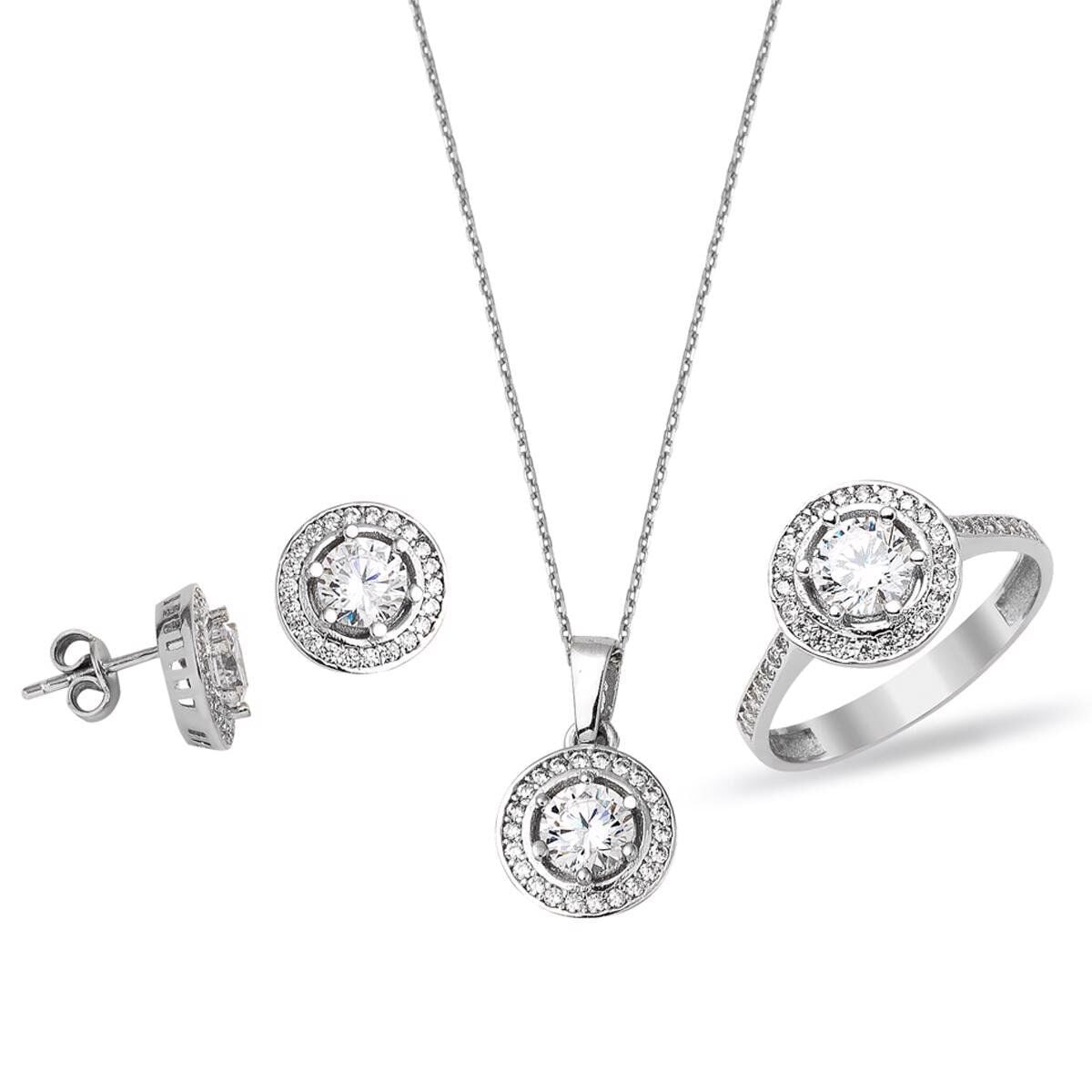 Tektaş 14 Ayar Üçlü Beyaz Altın Set