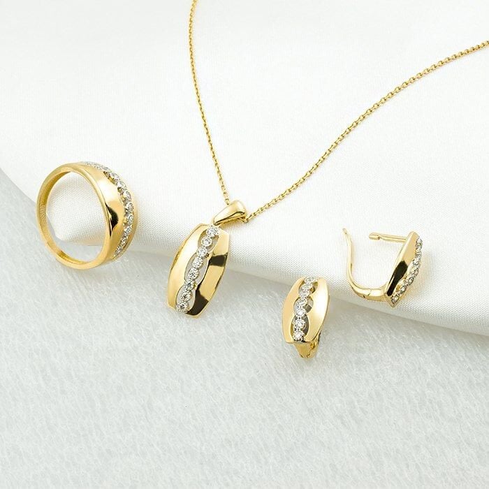 Favori Gold Taşlı Üçlü 14 Ayar Altın Mini Set