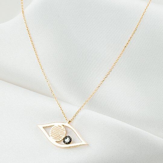 Favori Gold Göz Şeklinde Ayetli Altın Kolye