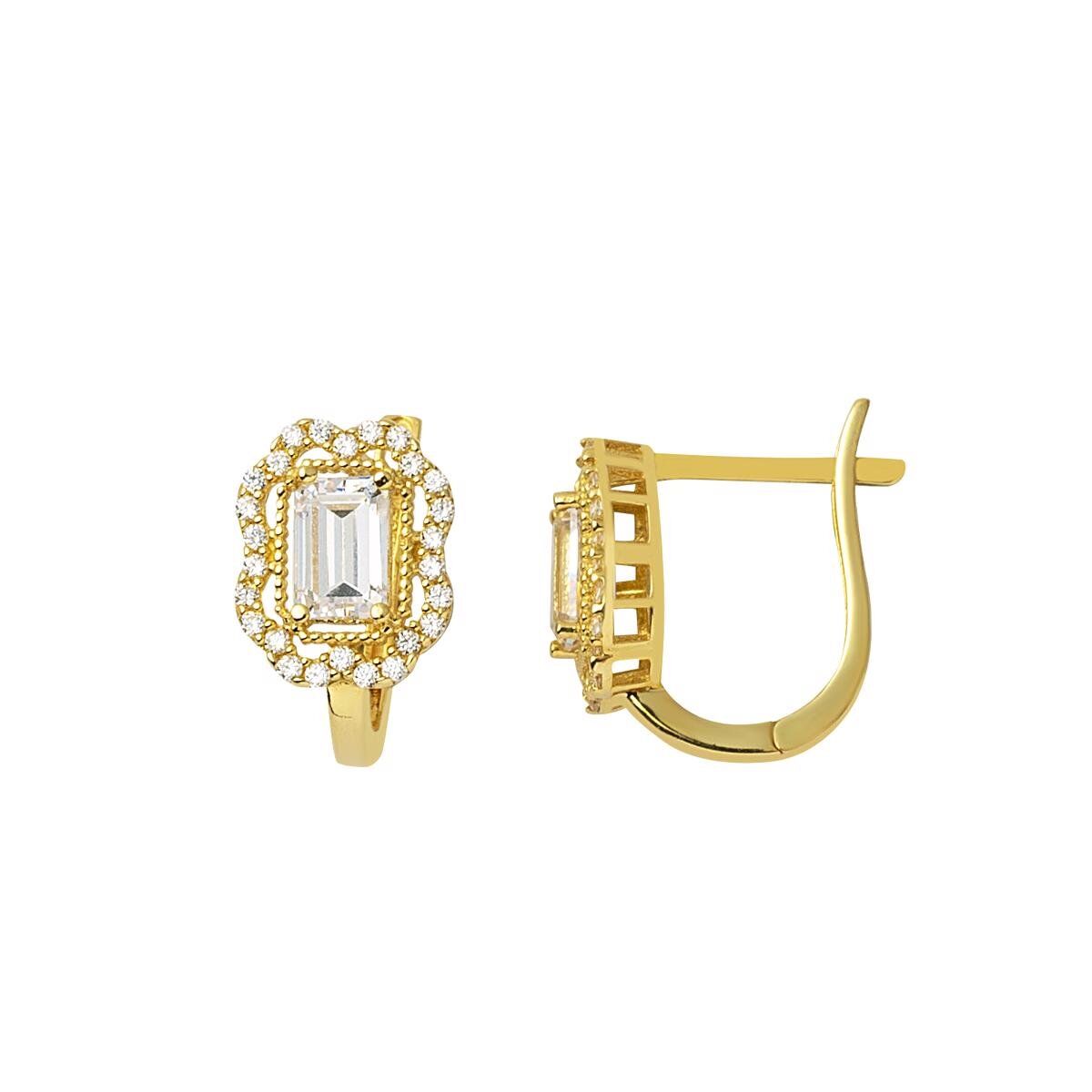 Baget Taşlı 14 Ayar Altın Küpe