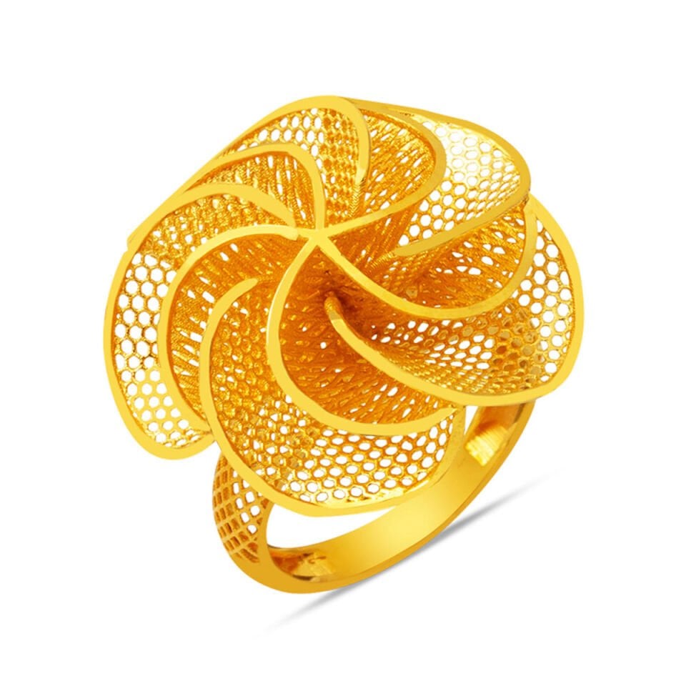 Rüzgar Gülü Taşsız Altın Yüzük