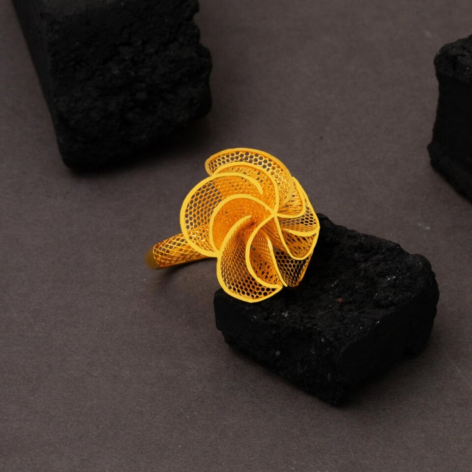 Rüzgar Gülü Taşsız Altın Yüzük