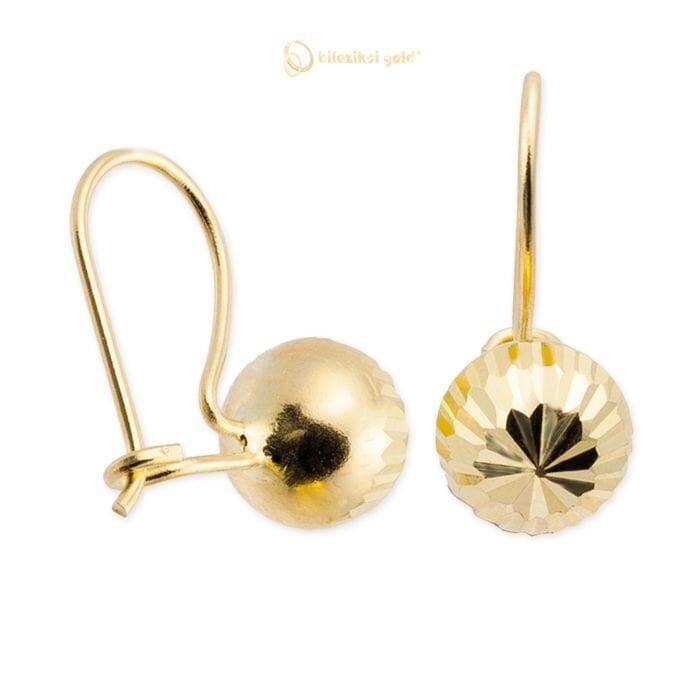 Kalem İşlemeli Altın Sarkaç Top Küpe