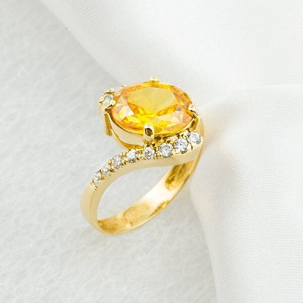Sarı Taşlı 14 Ayar Altın Yüzük