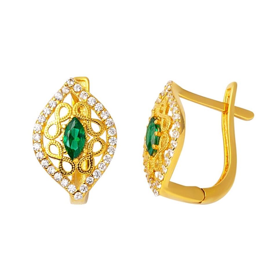 Sonsuzluk Yeşil Taşlı Altın Küpe