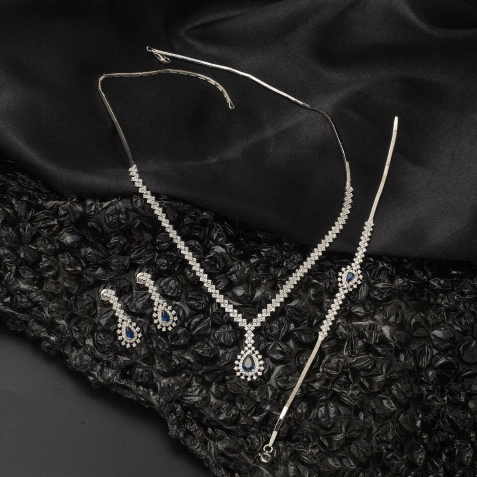 14 Ayar Mavi Taşlı Beyaz Altın Set