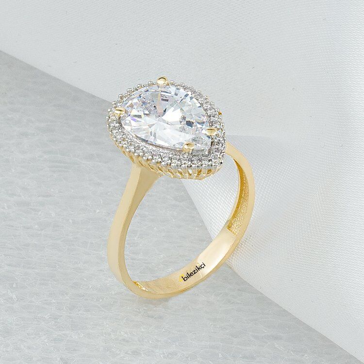 Damla 14 Ayar Altın Baget Taşlı Yüzük