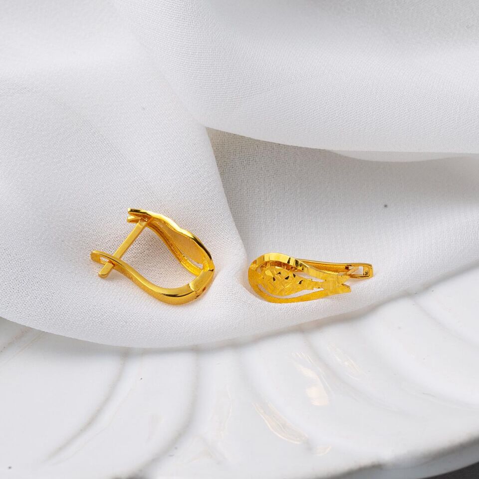 Lale 14 Ayar Taşsız Altın Küpe