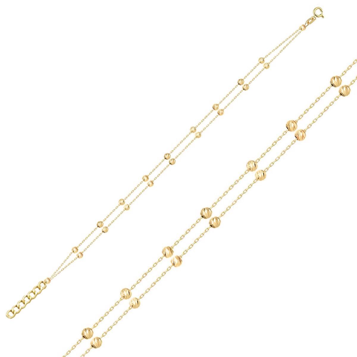 2 Sıra Zincirli 14 Ayar Top Altınlı Bileklik