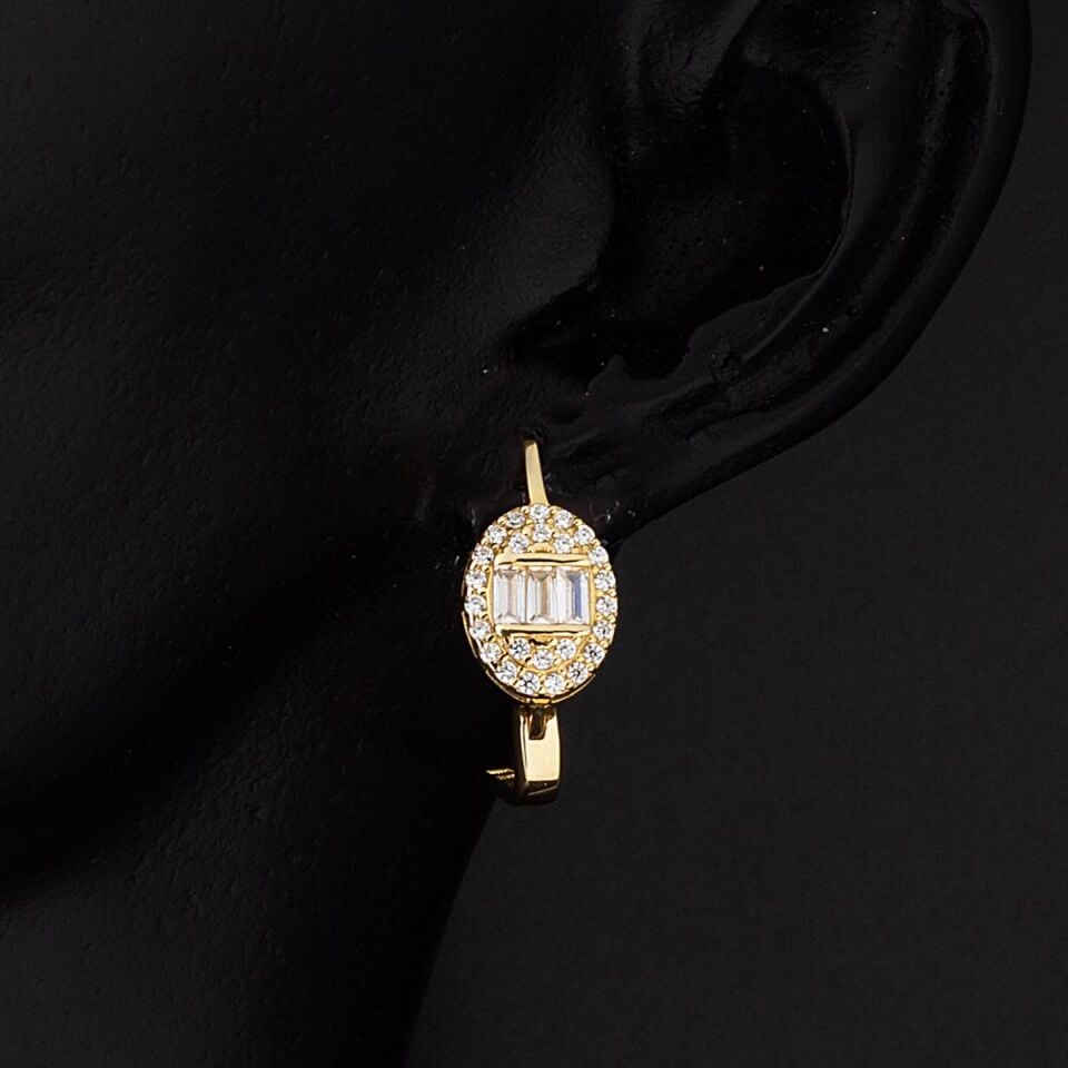 Baget Taşlı 14 Ayar Oval Altın Küpe