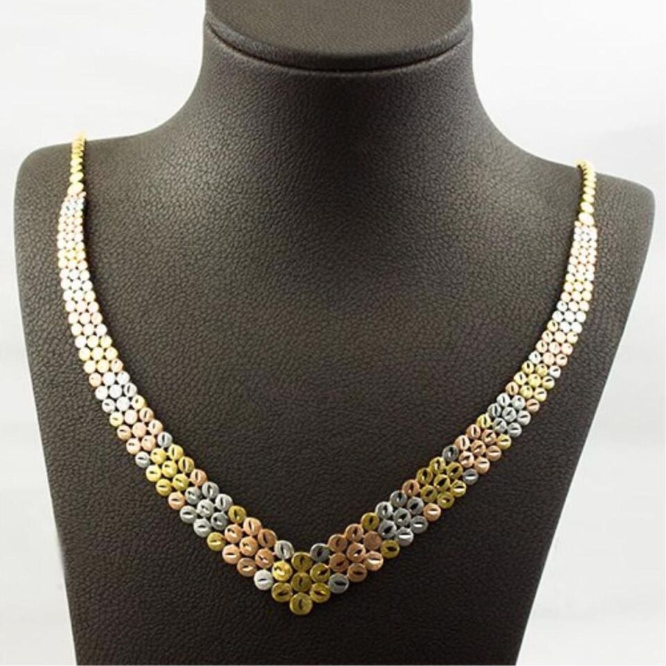 Üç Renkli 14 Ayar Taşsız Altın Takı Seti