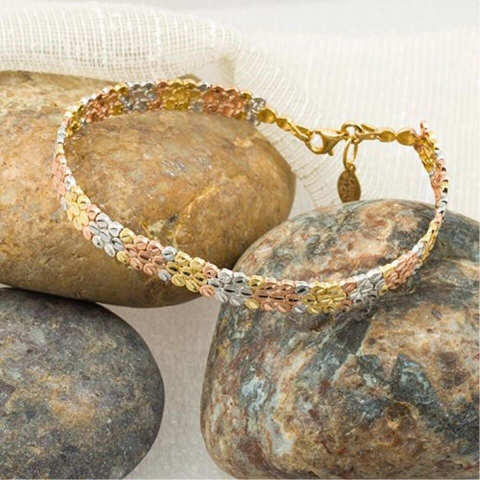 Üç Renkli 14 Ayar Taşsız Altın Takı Seti